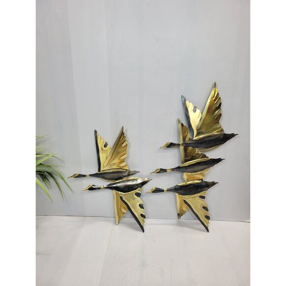 Mid Century Modern Tin Geese Vintage Wall Hanging, Golds Browns - Picture 1 of 6
